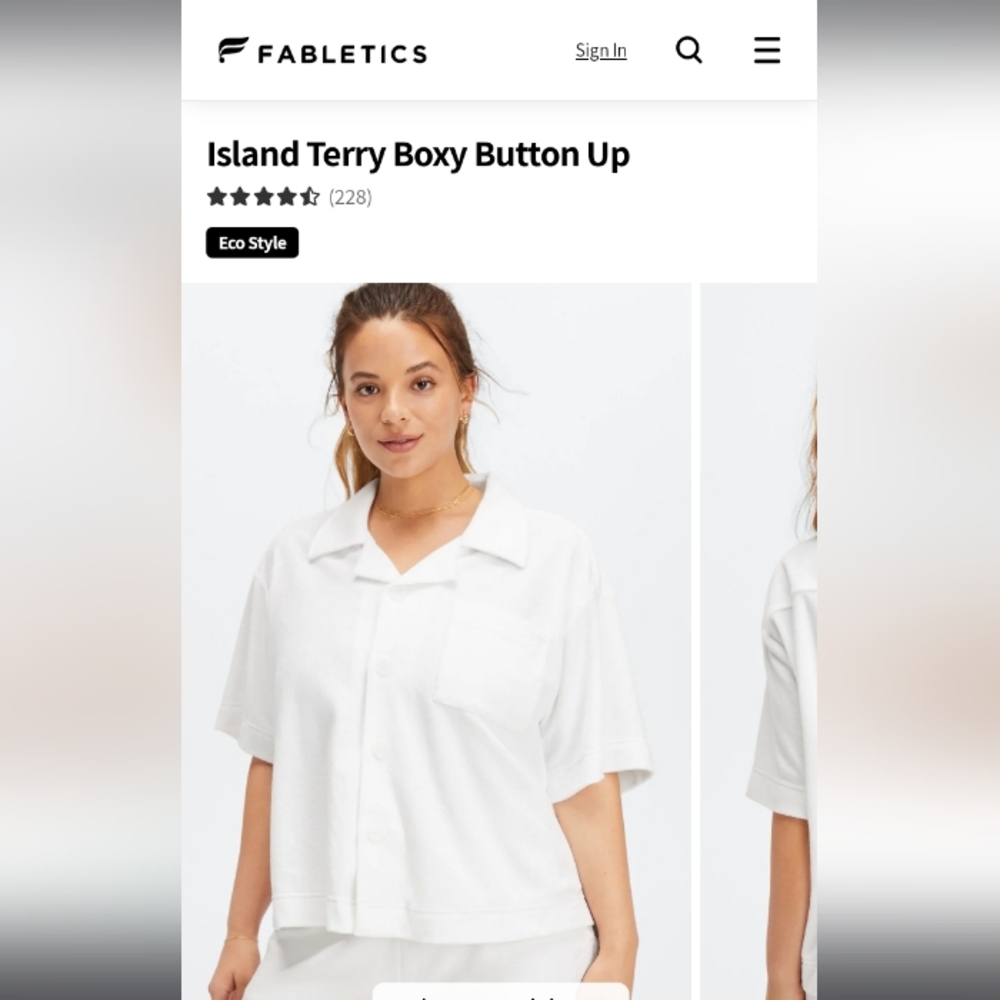 Fabletics- Island Terry Boxy Button Up (Bright White)-XS
